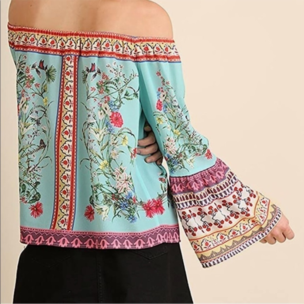 Umgee Off The Shoulder Blue Top - Picture 2 of 9